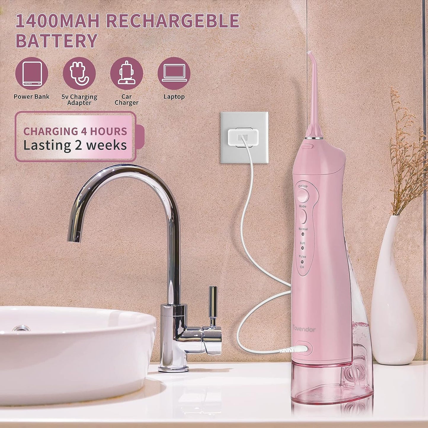 Pink Cordless Water Flosser